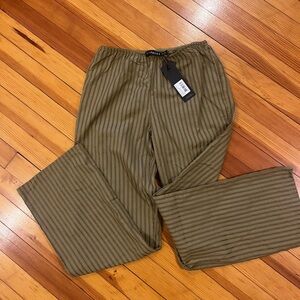 Lioness Olive Green Striped textured Wide-Leg Pants